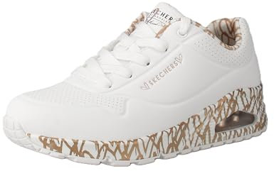 Skechers Damen UNO Loving Love Sneaker, White Durabuck/Rose Gold Print Trim, 42 EU