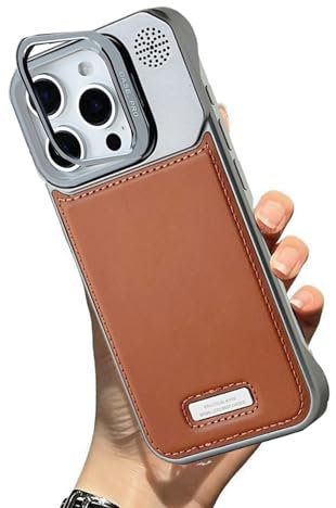 WRYHAUL Geupday Ultra-Thin Leather Frameless Phone Case - with Stand & Magnetic Function, Luxury Leather Invisible Stand for iPhone Case 16 15 14 13 Series (Brown, for-13Pro)