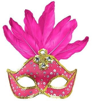 LP Divertissements Lot de 6 - Masque Loup Neon Fluo Rose avec Plumes Luxe Adulte