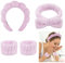 Lofez 4 Stück Spa Stirnband Set,haarband kosmetik,Frottee-Stirnband, Haarband & 2 Armbänder zum Gesicht Waschen, Hautpflege, Make-up, Dusche, Spa & Yoga – Für Damen & Mädchen (Rosa)