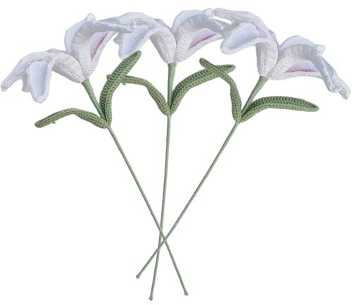 Jeorywoet Artificial Lily Flowers, 3PCS Crochet Flowers, Realistic Knitted Artificial Lily, Lilies for Mother's Day, Anniversaries and Home Decor, Lilies