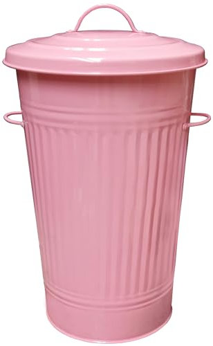KetoBarrow Pink Metal Bin Retro Dustbin for Waste Animal Feed for Outdoor or Indoor Baby Pink Slim Tall Tapered Steel Bin 45L