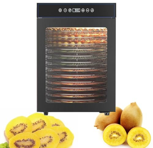 XRSMOU 1000W Electric Food Dehydrator Machine,Rotary Dehydration,12 Shelf,Adjustable Digital Timer,for Home (Black)