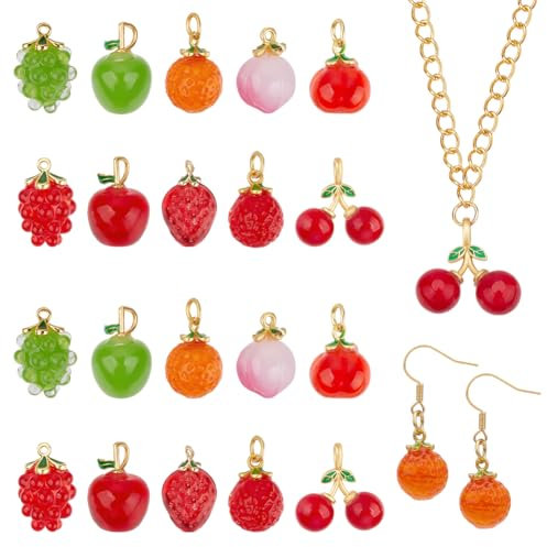 nbeads 20 Pcs 10 Styles Breloque en Verre en Forme de Fruit, Perles de Verre en Forme de Fruits Faites à la Main Pendentifs en Vrac pour la Fabrication de Bijoux DIY