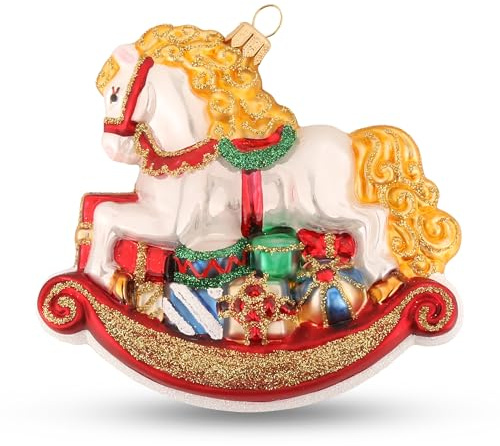 Glas Christbaumschmuck mundgeblasen handbemalt in Europa | Weihnachtsbaum Anhänger für Weihnachten | Christbaumanhänger | Weihnachtsbaumschmuck (Schaukelpferd)