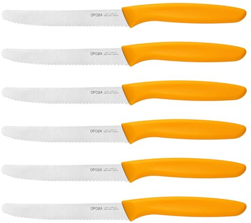 OPOLIA 6er-Pack Buttermesser-Set, zähnliches Tomatenmesser, orange PP-Griff | Frühstücksmesser mit Wellenschliff, scharfes Buttermesser, Brotmesser, Tomatenmesser, 11 cm