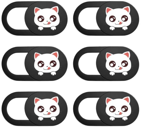 Operitacx 6 Stück Webcam Linsenabdeckung mit Süßem Cartoon Kätzchen Design Abs Material Schwarz Dekorativer Sichtschutz für Laptop und Tablette Praktisches Kameraobjektivschutz