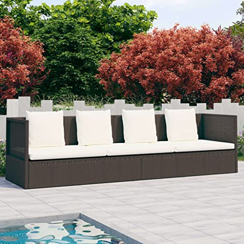 HaoChrymec Garten-Sofabett mit Kissen und Liegefunktion, Poly Rattan, Verstellbare Rückenlehne, Witterungsbeständig, Lounge Sofa Outdoor, Daybed Outdoor, Balkon Sofa, Braun, 200 x 60 x 58 cm
