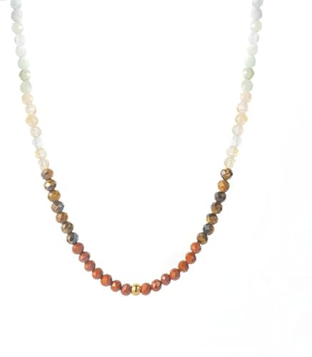 BERGERLIN 7 Chakra Naturstein Perlenkette Damen Herren, bunt, vergoldet | Bunte 7 Chakra Kette: Naturstein Halskette Damen & Herren, echte Heilsteine, vergoldet – vom deutschen Prüflabor bestätigt.