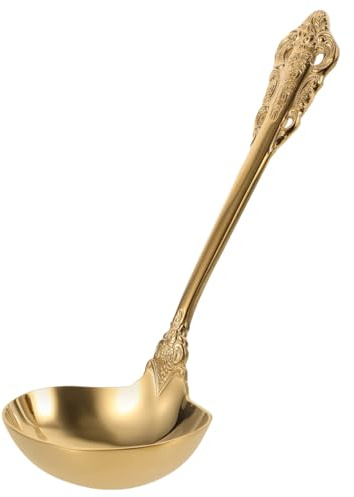 BIUDECO Stainless Steel Soup Ladle Large Cooking Ladle for Serving Soups and Gravies Gold Kitchen Serving Spoon Comfortable Grip Robust Design