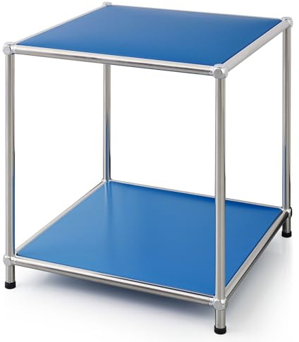 Floordirekt Regal, 2-stufiges Metallregal - Blau, Chrom, 46x40x40 cm - Modulares Stecksystem im modernen Design, Metall Regal für Wohnzimmer, Büro, Flur - Würfelregal Concept Epure MK-012