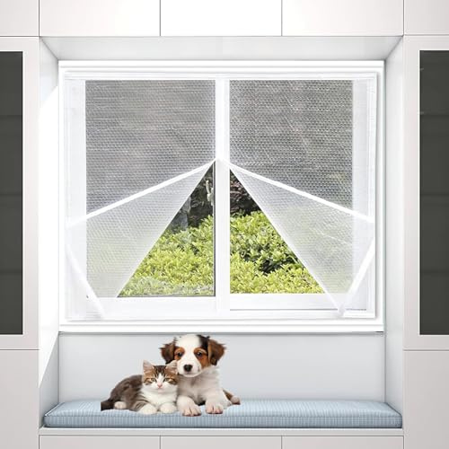 Thermo Cover Fenster 108 x 151 cm Windabweisende Isolierung Gegen Kälte Thermo Cover Fenster-Isolierfolie mit Selbstklebende Band für Innenbereich, Weiß
