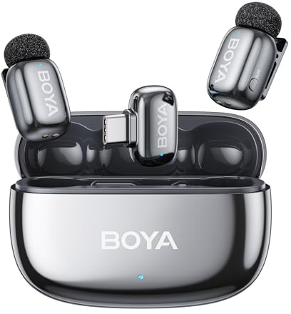 BOYA Mini 2 Micro Cravate sans Fil pour iPhone 15/16/17, Android, 5g, 48 kHz/24 Bit, Mini Micro sans Fil USB-C, Anti-Bruit 40dB, 100 m, 30 h, Microphone Lavalier Compact pour Interview, Streaming