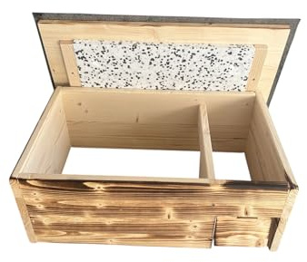 Generisch Igelhaus mit Rattenklappe, 60x40x23 cm, Geflammt mit Dachpappe und Isolierung, Handgefertigt, Stroh Inklusive