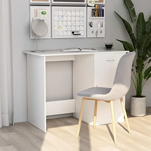 Owoxanthellate Schreibtisch Weiß 100×50×76 cm Holzwerkstoff Moderner Computertisch mit Schublade und Tür platzsparend für Home Office Büro Schlafzimmer Flur