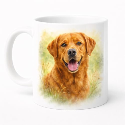 Brew Crew Gifts Fox Red Labrador Countryside Watercolour Mug, White Ceramic, 11oz, Dishwasher Safe, Microwave Safe