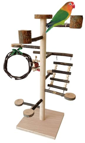 Zhliuqo Spielplatz Für Sittiche - Natürliches Holz Spiel Und Klettergeräte Mit Vogelkäfig Zubehör,Holz Ständer Für Sittiche,Für Und Voliere Nymphensittiche Finken Wellensittiche