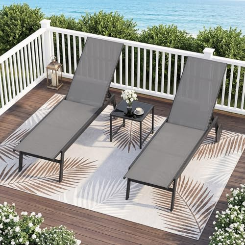 GOPLUS Sonnenliege mit Rollen, Gartenliege wetterfest mit Verstellbarer Rückenlehne, 5 Positionen & rutschfesten Füßen, Liegestuhl Outdoor aus atmungsaktivem Stoff für Garten & Balkon (Grau,1)