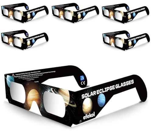 efekol Gafas Eclipse Solar Homologadas - Certificación CE y EN ISO 12312-2 | Cumple (UE)2016/425, Protección UV e Infrarrojo, Avalado por OVAE, Para Adultos y Niños