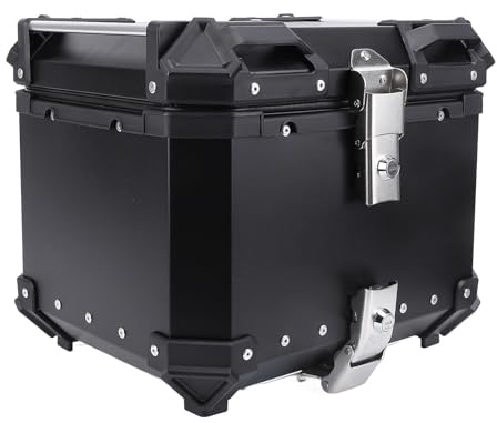 RASTKY Robuster 36-Liter-Motorrad-Topcase aus Aluminiumlegierung, Wasserabweisender Kofferraum Zur Helmgepäckaufbewahrung, Geeignet für Motorradfahrer und Rollerbesitzer (Black)