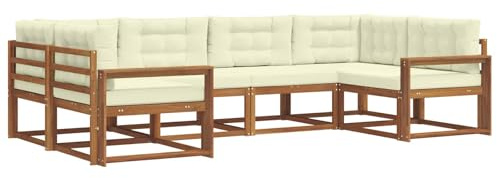 vidaXL Outdoor-Sofagarnitur mit Kissen 6 pcs Natur und Creme, Akazienholz Outdoor-Sofa-Set, modernes Gartenmöbel, Pool-Sitzgelegenheiten, Hinterhof-Lounge, Patio
