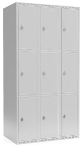 kaiserkraft | 3er-Schließfachschrank Fydor | 3 Abteile | lichtGrau | B 900 mm | Flache Dachform | Vorhängeschloss