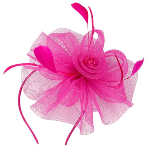 GANAZONO Fuchsia Mesh Fascinator Headband with Stamen Detail, Lightweight and Secure Fit for Women, 1920S Flapper Style, for Cocktail, Tea Party and British Race Day