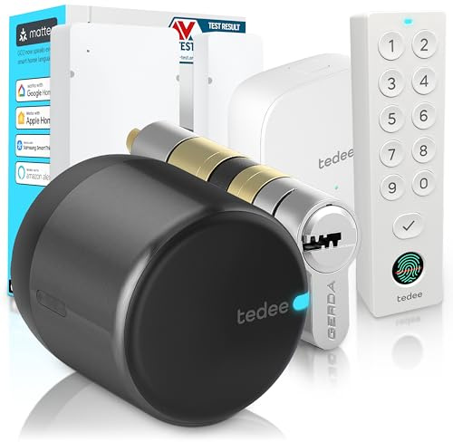 Tedee GO2 - Serratura intelligente in alluminio con WiFi, cilindro Exxo Smart, impronta digitale e sensore porta, sicurezza classe 6, accesso remoto e blocco automatico senza chiave | Alexa, Google