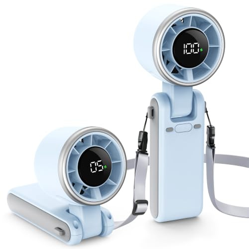 EasyAcc Portable Handheld Turbo Fan, Powerful High Speed Cooling Fan, 5 Speeds 4000mAh USB-C Rechargeable Mini Desk Fan for Travel, Outdoor, Summer & Hot Flashes Blue
