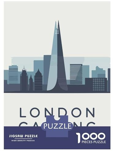 London Calling Skyline Illustration Jigsaw Puzzle 1000 Pieces, Old Europe Travel Artwork, Thick Cardboard Pieces, for Home Décor Fans, Gift Idea, 70x50cm/1000pcs
