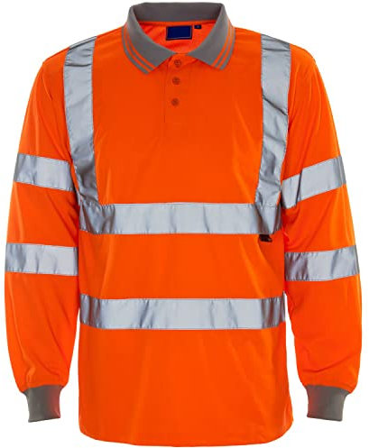 Expert Workwear Hi Vis Viz Polo T Shirt High Visibility Safety Security Work Top - Short & Long Sleeve (XL, Orange/Long Sleeve)