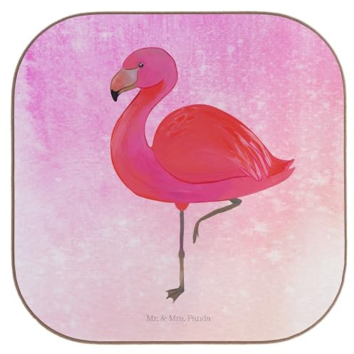 Mr. & Mrs. Panda Untersetzer Gläser Flamingo Classic - Geschenk, Selbstliebe, Untersetzer Holz, Glasuntersetzer, Tochter, Außenseiter,