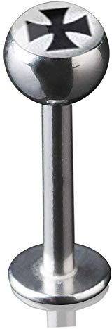 viva-adorno 1,2 x 8mm Lippen Piercing Stecker Labretstecker 316L Chirurgenstahl 20 verschiedene Motive Picture Logo Z379, S4 Eisernes Kreuz