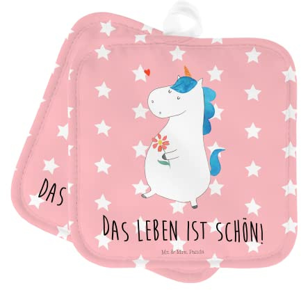 Mr. & Mrs. Panda Topfuntersetzer Einhorn Spaziergang - Geschenk, Einhörner, Topfhandschuhe, Topflappen lustig, Mutter, Topfhandschuh, Gute Laune,