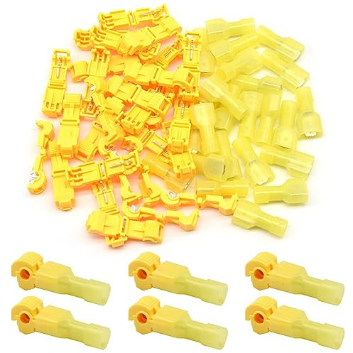 CEEYSEE 60 Pezzi T-Tap Filo Connettori Elettrici T-Tap Morsetti Elettrici Rapidi Nylon Connettori Cavi Elettrici Kit – Per Cavi Da 4 mm²(Giallo/YNXJY)