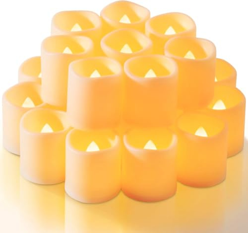 Homemory Flickering Flameless Votive Candles, 12PCS Battery Operated LED Tealight Candles, Realistic Electric Fake Candle for Wedding, Table, Outdoor (Battery Included)