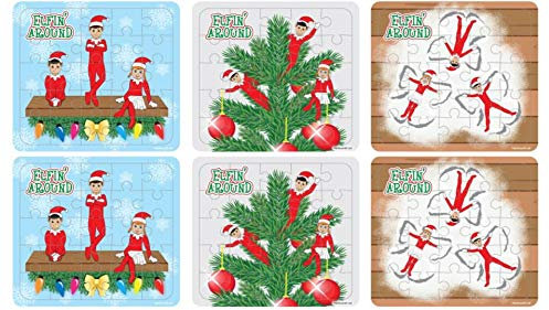 Henbrandt 6x Children’s Mini Elfin Around Christmas Jigsaw Puzzles 25-Piece Mini Jigsaws for Kids Toys Xmas Stocking Fillers Christmas Eve Box for Boys and Girls