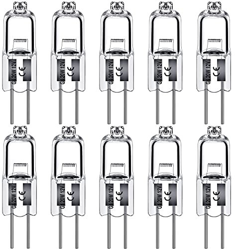 G4 Halogen Light Bulbs 10W 12V Clear Capsule 2 Pin Lamp Bulb Halogen Pin Base Warm White Dimmable 10 Pack