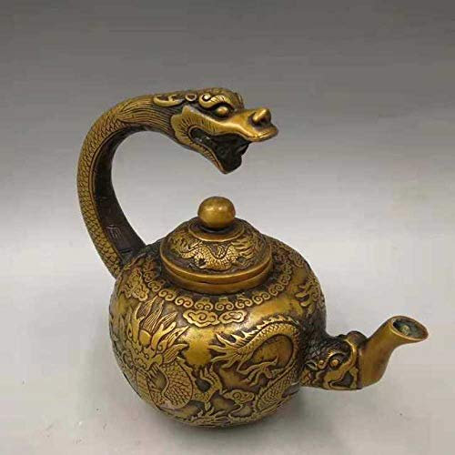 Cruche en Laiton Dragon cruche en cuivre théière ameublement Artisanat Grain Dragon antiquités Ancien Lotus tête de Serpent tête de bête