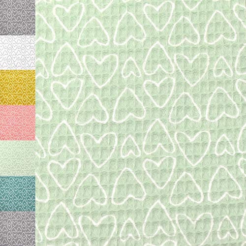 MAGAM-Stoffe Herzen Waffel Stoff 100% Baumwollstoff Oeko-Tex Meterware 50cm (04. Hellmint)