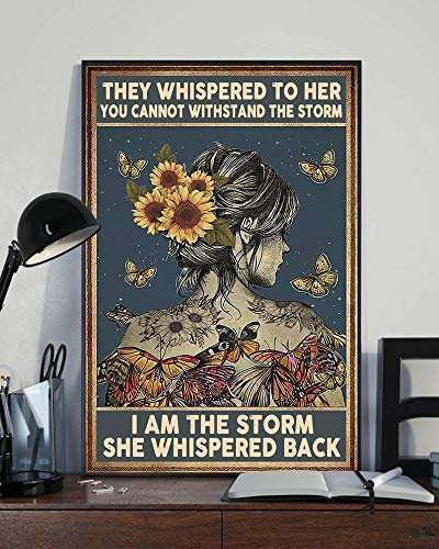 Poster mit Aufschrift They Whispered To Her You Cannot Withstand The Storm I Am The Storm She Whispered Back, Sonnenblumenmädchen-Poster, Hippie, Sonnenblumenmädchen, Dekoration, Metallschild,
