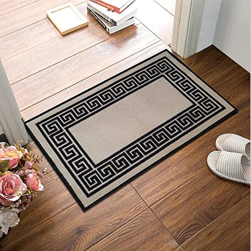 B&B Door Mat Non-Slip Washable Dirt Trapper Floor mat having Indoor Outdoor Utility, Kitchen and large yoga Anti Slip Mats | 50 x 80 cm - Greeky Rug - Beige & Black