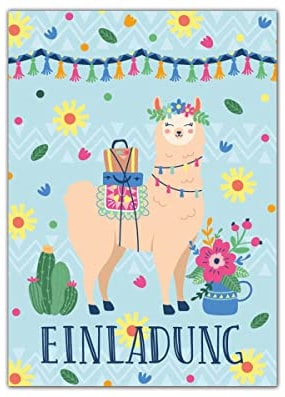 Junapack 12 Einladungskarten zum Kindergeburtstag Mädchen Lama