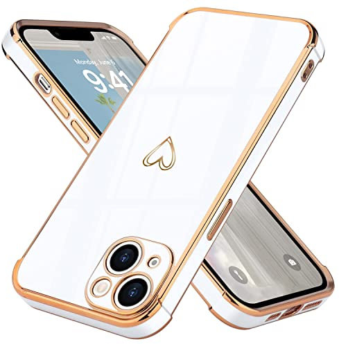 Lafunda Hülle kompatibel mit iPhone 14 (6.1 Zoll) Handyhülle Mädchen Liebesherz Silikonhülle ultradünn Stoßfeste Schutzhülle Bumper Silikon case für iPhone 14 Weiß