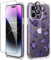 GVIEWIN Compatible with iPhone 14 Pro Case 6.1 Inch 2022,with Tempered Glass Screen Protector+Camera Lens Protector,Flower Clear Hard PC Slim Bumper Shockproof Protective Cover, Butterfly Charm/Purple