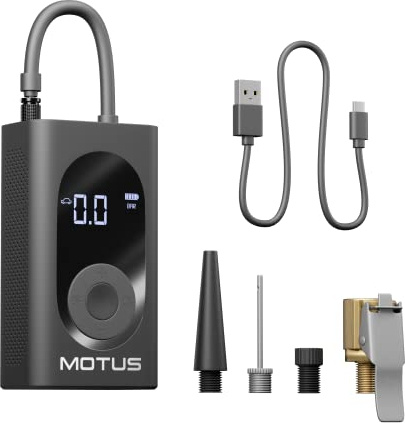 Motus Compressore d'Aria Portatile | Powerbank 4000mAh | Gonfiatore Elettrico Aria | Pompa della Bicicletta | con Lampada Luce LED e Schermo LCD | per Scooter, Moto, Auto, Palloncino, Materasso