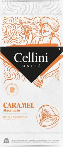 Caffè Cellini Crème Catalane Capsules Compatibles Nespresso - 100pcs | Capsules Nespresso Compatibles Pour Une Boisson Aromatisée Dessert Caramélisé | Capsules compatibles Nespresso