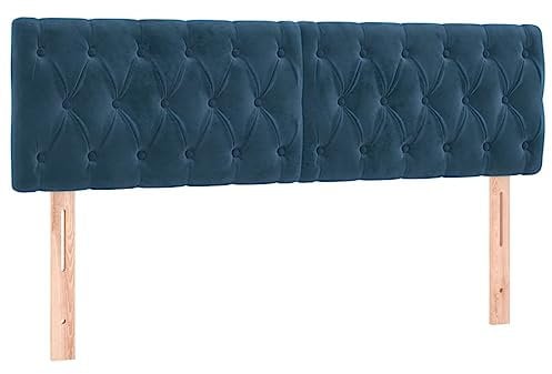 vidaXL Tête de Lit à LED Meuble de Chambre à Coucher Accessoire de Lit Double Tête de Cadre de Lit Intérieur Bleu Foncé 160x7x78/88 cm Velours