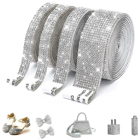 Dfuqanb 4 volumi Nastro autoadesivo con strass e strass, Cristallo Autoadesivo Adesivo Decorativo DIY, Nastro autoadesivo in cristallo, pour la décoration d'anniversaire de mariage artisanat