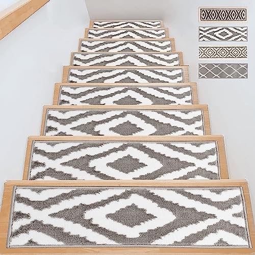 CASRIC® Treppenstufen Matten - Stufenmatten innen 15er Set 71x21 cm groß weich Treppenteppich mit rutschfeste Teppichrückseite | Treppen Teppich Modern extra dick 1 cm Bequemes Fussgefühl